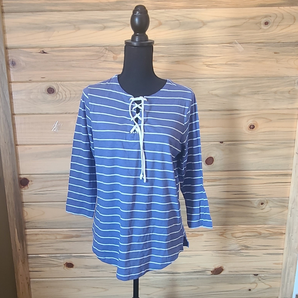 Natural Reflections Ladies Lace Up Striped Shirt Medium NWT